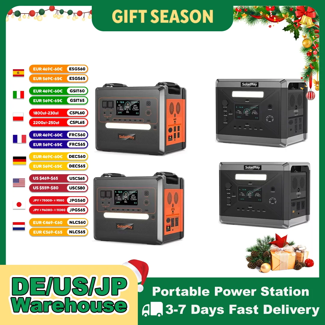 SOLARPLAY Semi-solid State Power Station 2500 W 2400 W Camping Liefert LiFePO4 Hause Batterie Tragbare Power Bank Generator UNS EU