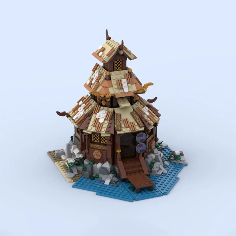 MOC-bouwstenen Viking-huismodel beeldje creatieve montagespeelgoedset - een feestelijk cadeau geschikt voor alle liefhebbers