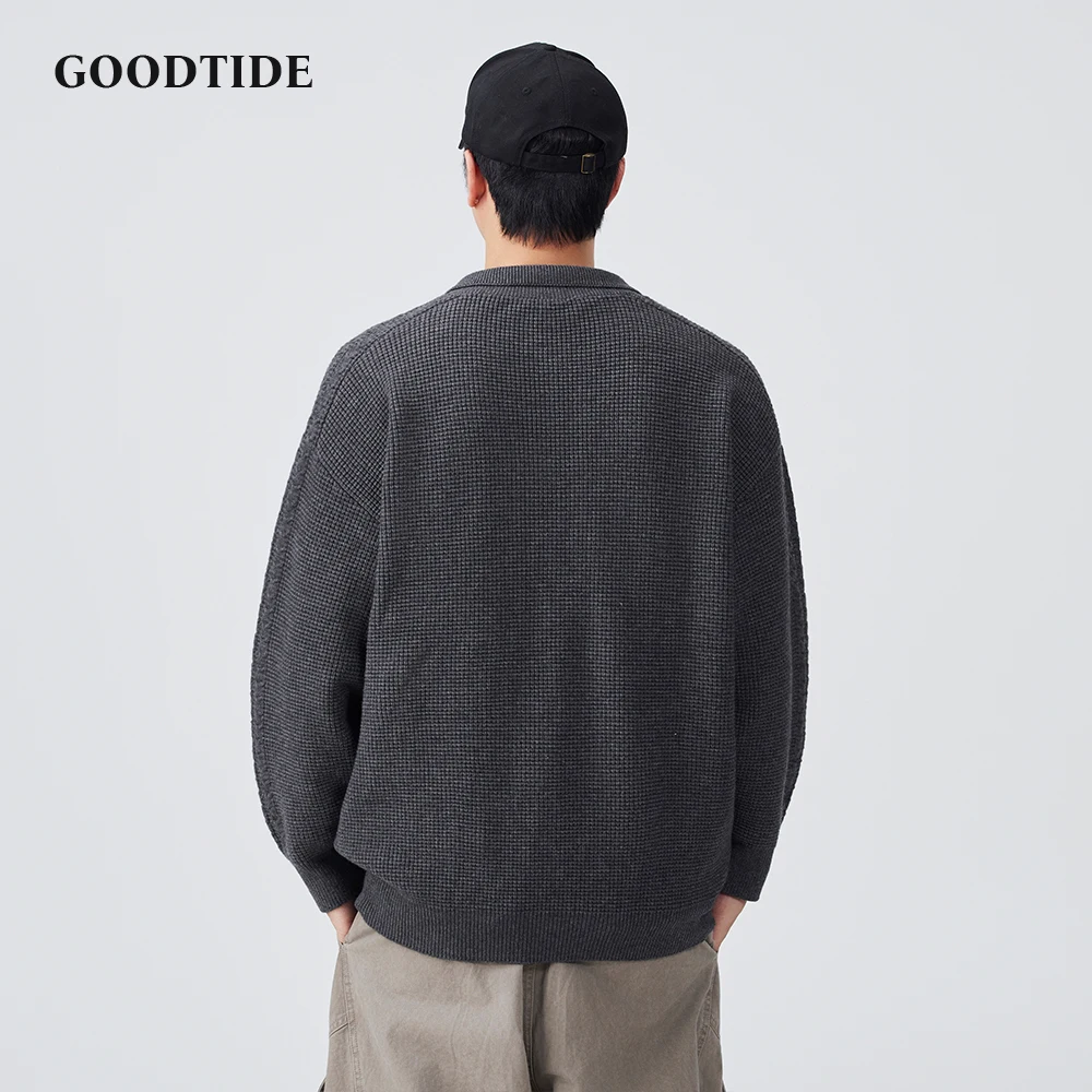 Fashion Men's Casual Polo Collar Half - Zip Sweater 2025 Autumn Winter New Waffle Knit Pullover Soft Long Sleeve Jumper Top