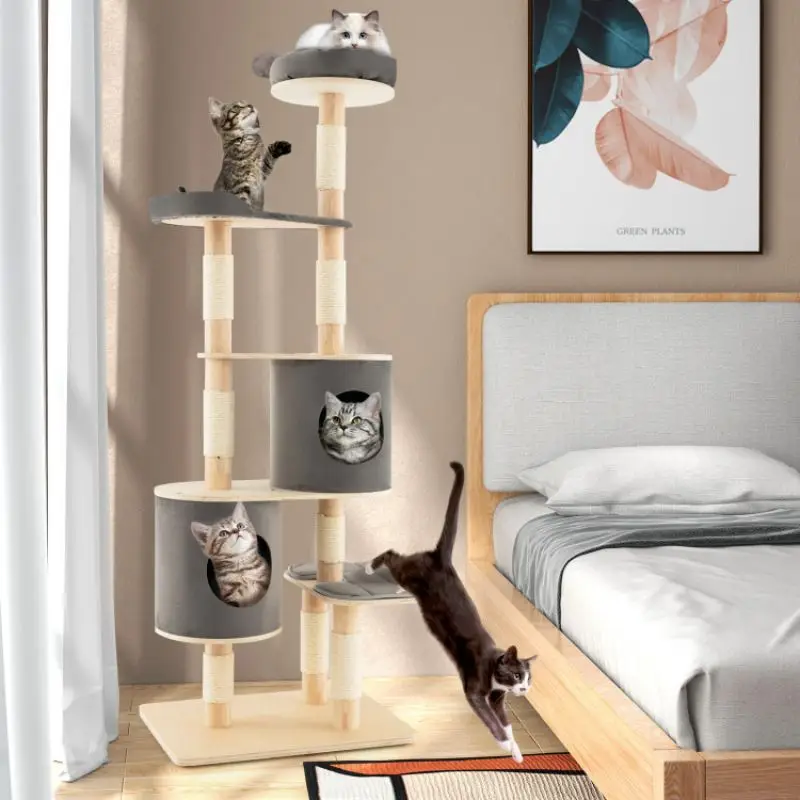 

6-Tier Wooden Cat Tree with 2 Removeable Condos Platforms and Perch