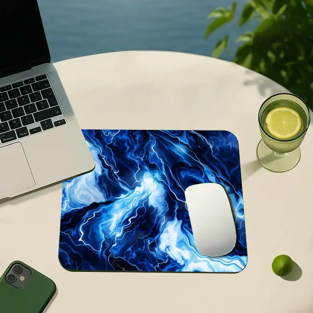 Square Mouse Pad Blue Black Fluid Art Non-Slip Rubber Base Mousepad Portable Desk Mat For Office Laptop Computer Gaming 45X40CM