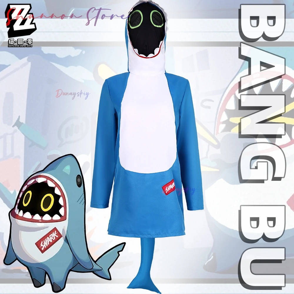 

Косплей Shark Bunny Zenless Zone Zero с капюшоном в виде акулы и перчатки для Хэллоуина/сканного костюма, полный комбинезон