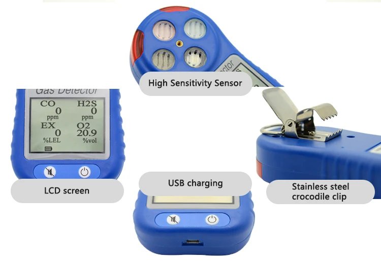 Sewage Treatment Plants Use Multi Gas Detector CH4 H2S O2 CO Portable Multi Gas Detector