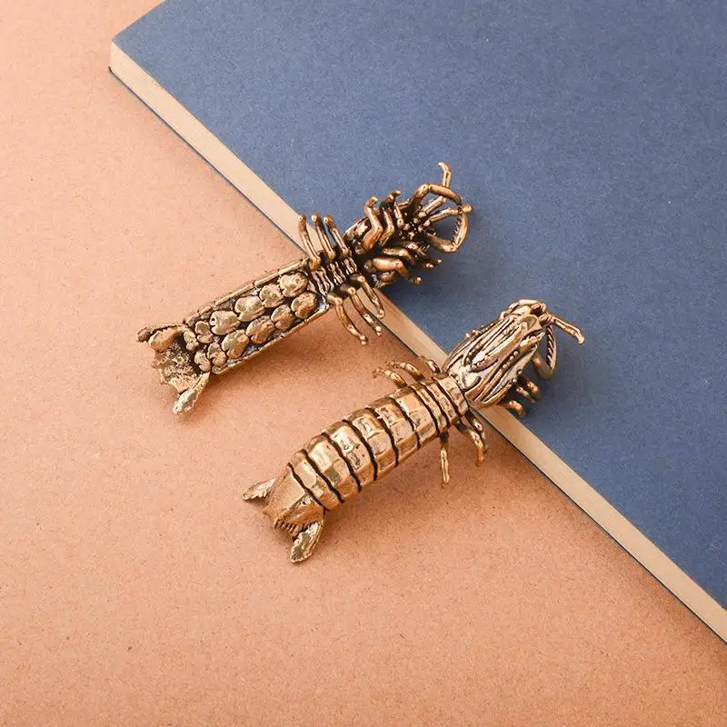 Hand Polished Brass Mantis Shrimp Figurine Mini Desktop Ornament Cute Nautical Marine Decor for Bedroom Desk Gift for Kids