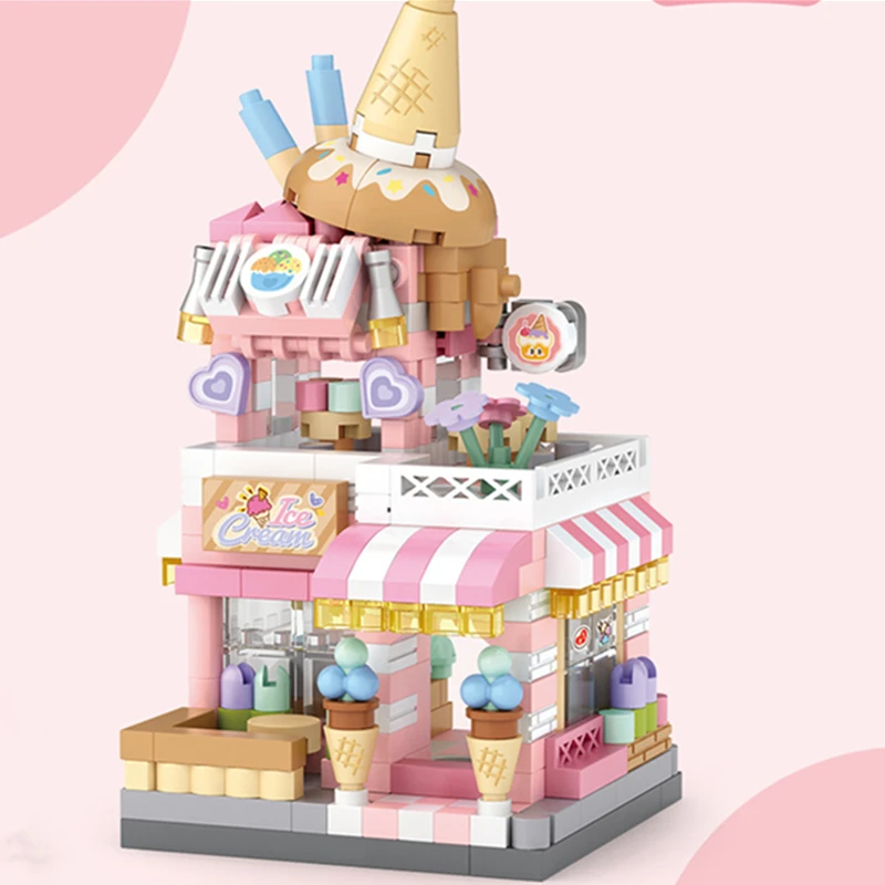 NIEUWE Panda Huisdier Koffie Ijs Bloemenwinkel Winkel Street View Voedsel Huis Bouwstenen Kit Meisjes Bakstenen Model Kinderen Speelgoed Kinderen