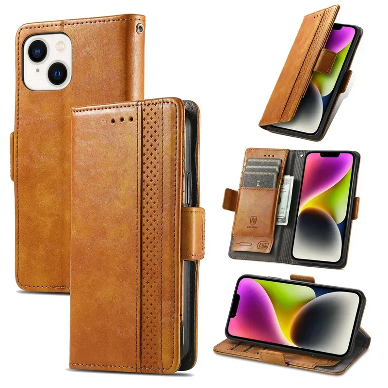 Luxury PU Leather Wallet Case For iPhone 15 14 13 12 11 Pro Max SE X XR XS Max 8 7 6 6S Plus Kickstand Card Holder Slots Cover