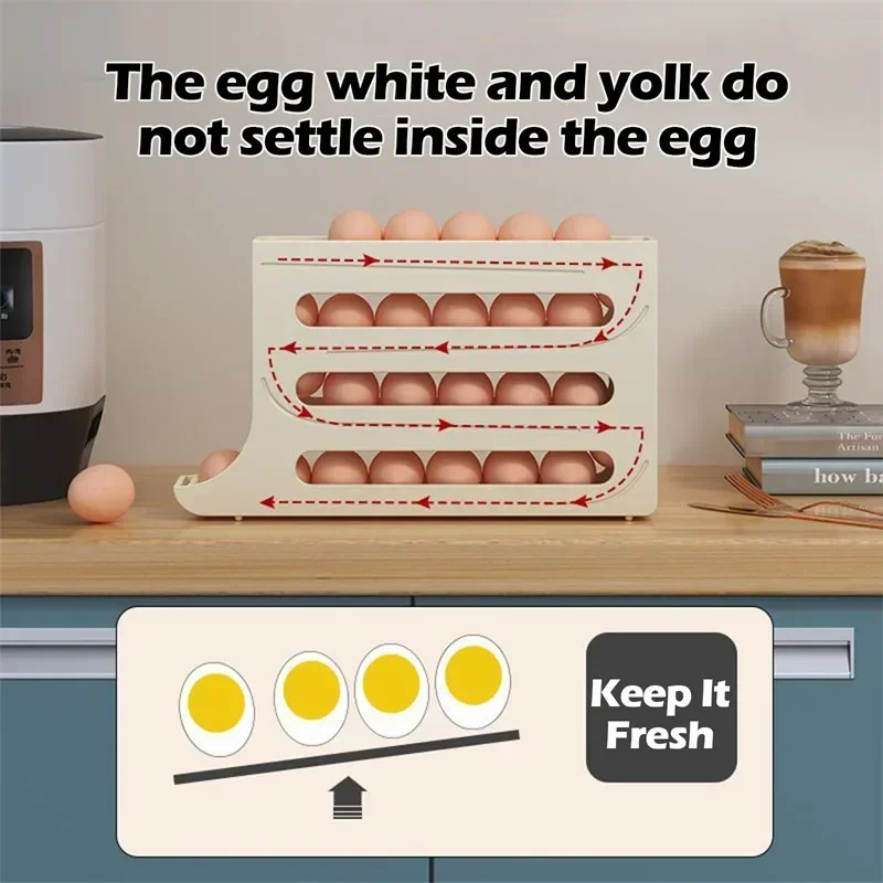 Automatic Scrolling Egg Storage Box Rolling Kitchen Container Eggs Rolling Rack Large Capacity Refrigerator Egg Organizer Holder