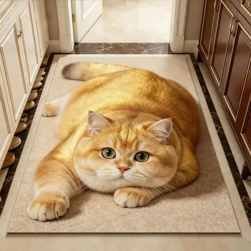 (1PC Cute 3D Cat Area Rug, Soft Fluffy Non-Slip Mat, Absorbent Washable Floor Carpet For Bedroom Bathroom Kitchen)