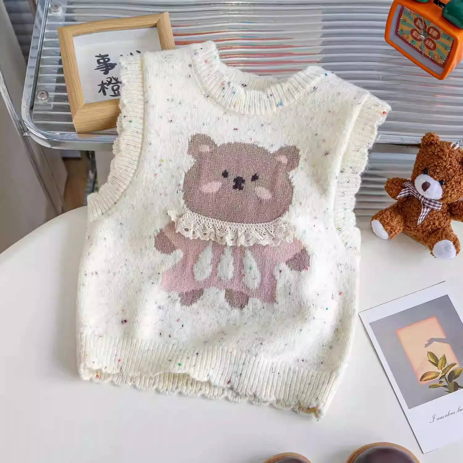 Baby Girl Cartoon Knitted Sweater Vest Infant Toddler Child Waistcoat Knitwear Sleeveless Spring Autumn Baby Clothes 1-7Y