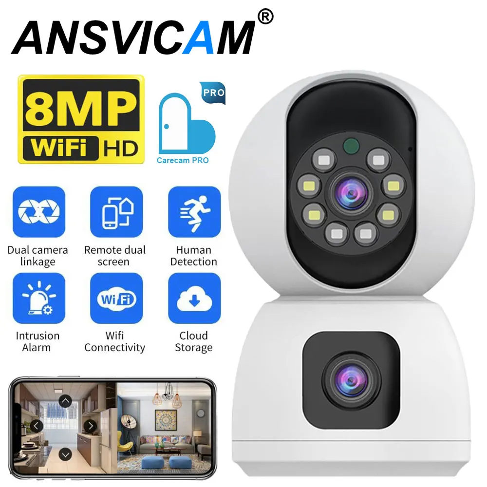 4kデュアルレンズwifi-ptzカメラ-4倍ズーム-双方向音声対応-セキュリティカメラ-室内カラー暗視監視カメラ-carecam-pro