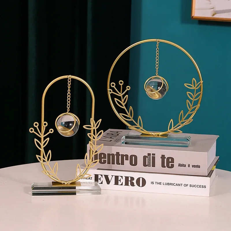 Crystal ball handicraft ornament geometric iron leaf decoration living room TV cabinet office desktop decoration