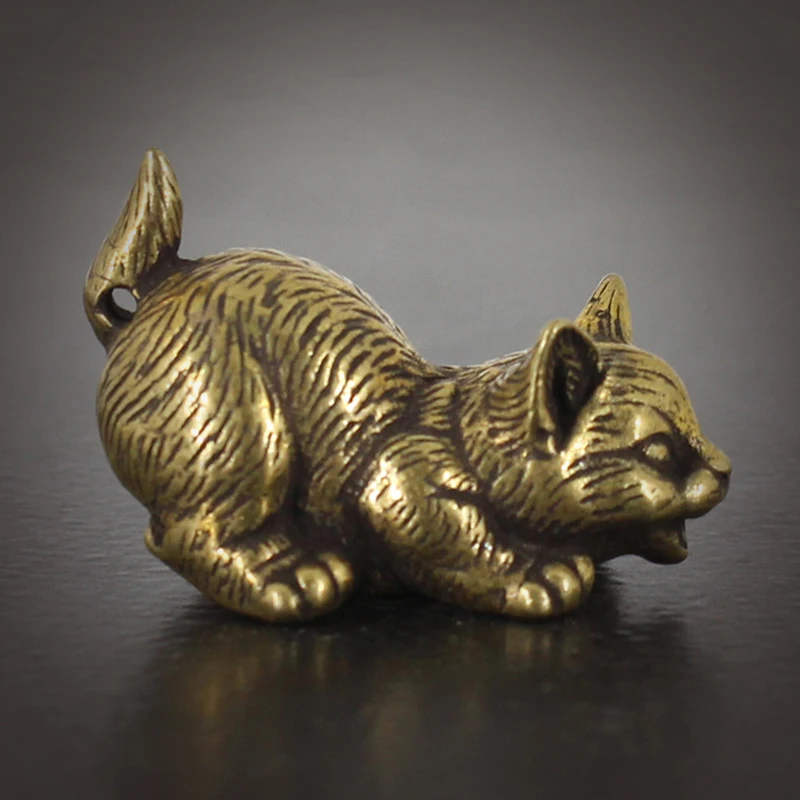 1 шт., ретро-статуэтка в виде кошки, из латуни