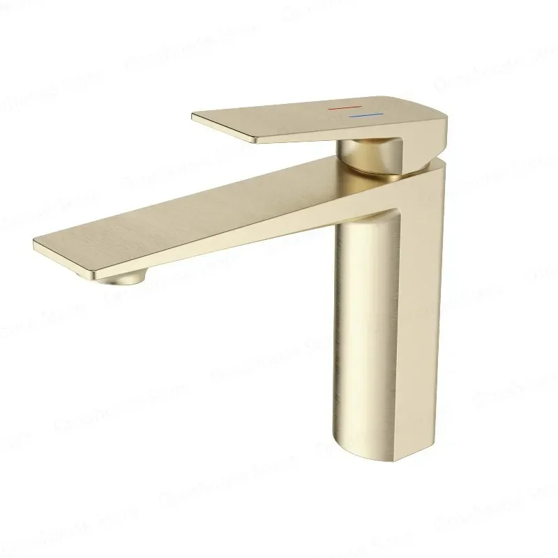 Copper Home Luxury Gold Minimalist Faucet - Hot Cold Water Brass Chrome Basin Mixer Sink for Bathroom Household