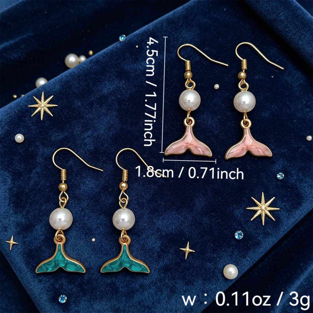 Mermaid Tail Imitation Pearl Earrings, Contrasting Color Enamel Design, Fresh Ocean Style Women's Accessories