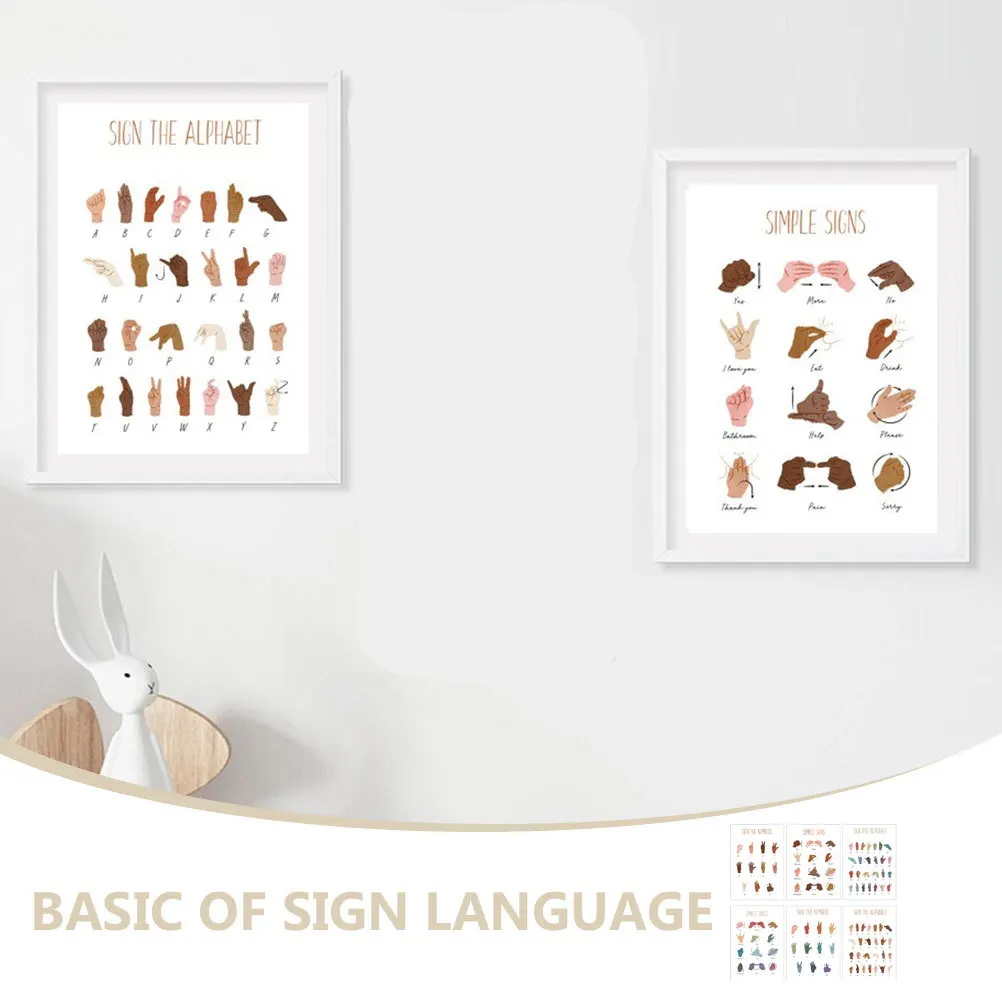 6 قطعة ملصقات تعليم اللغة الإشارة الفصول الدراسية قماش الأبجدية عدد الرسم البياني التعلم ديكور جدار الفن الأبجدية ملصق #5