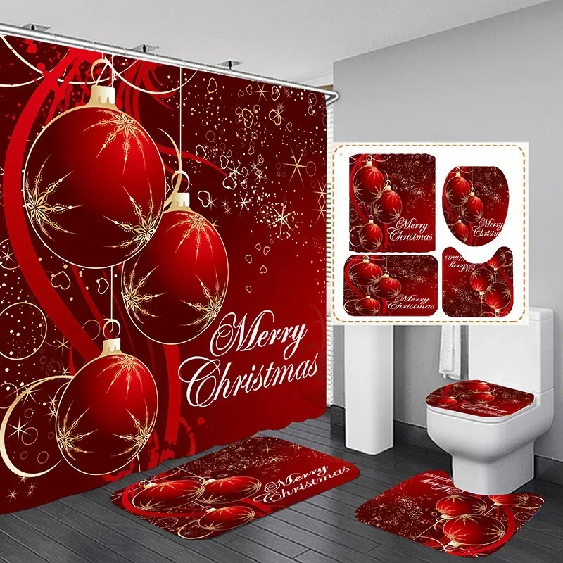 2026 Merry Christmas Decor Shower Curtain Santa Elk Christmas Waterproof Polyester Curtain