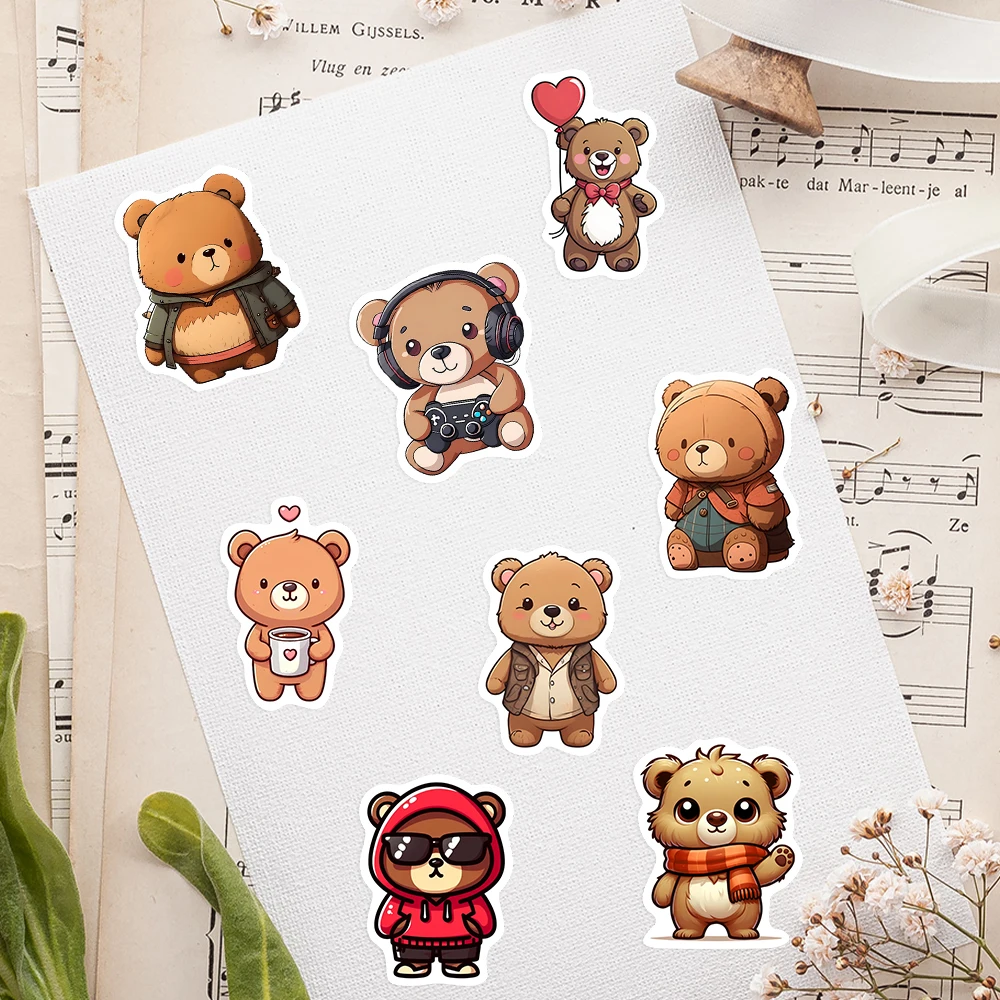 10/30/60Pcs Cute Bear Toy Stickers DIY Toys Gift Decorative for Scrapbook Junk Journals Laptop Luggage Bottle Guitars Waterproof