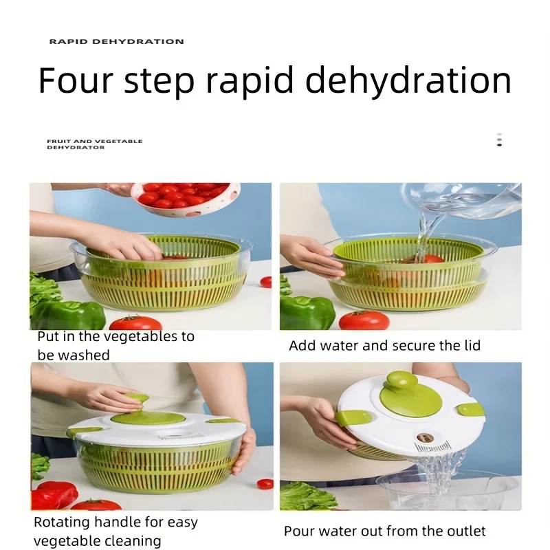 1pc Salad Spinner Dryer Vegetable Fruit Food Dehydrator Quick Drying Multifunctio Manual Kitchen Household Vegetable Dehydrato