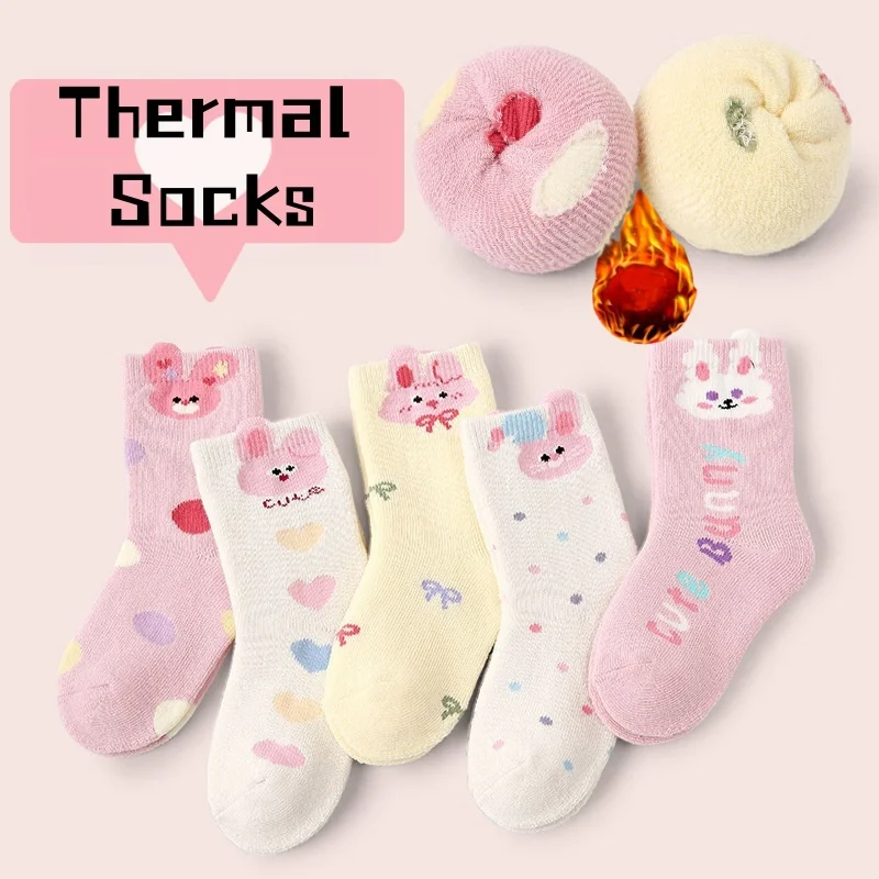 Warm Terry Socks Girls Thermal SocksChildren's Winter Socks Wholesale Cartoon Cute Bunny Socks Baby Thicken Cotton Socks Winter