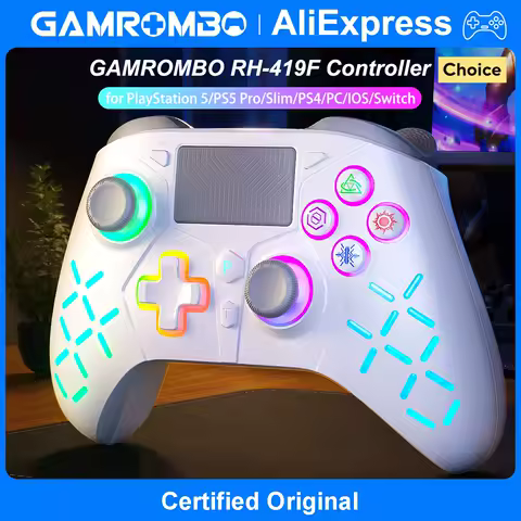 GAMROMBO Game Controller for PlayStation 5/PS5/PS4/PC/iOS/Switch Console W/RGB Turbo Dual Vibration 6-Axis Gyro Wireless Gamepad