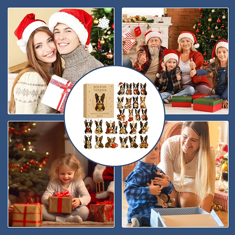 Calendrier de l'Avent Boston Terrier 2025, 24 jours d'ornements festifs Boston Terrier, calendrier de compte à rebours de Noël en acrylique 2d [HGPC]