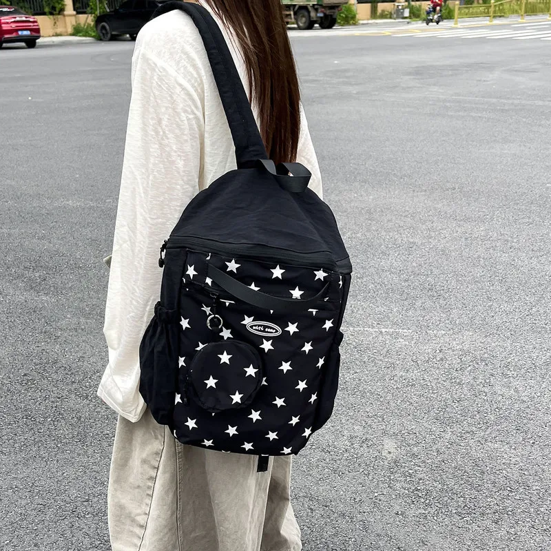 Korean Polka Dot Backpack Casual Lightweight Outdoor Hiking Bag Unique Versatile Computer Backpack for College High School Stude