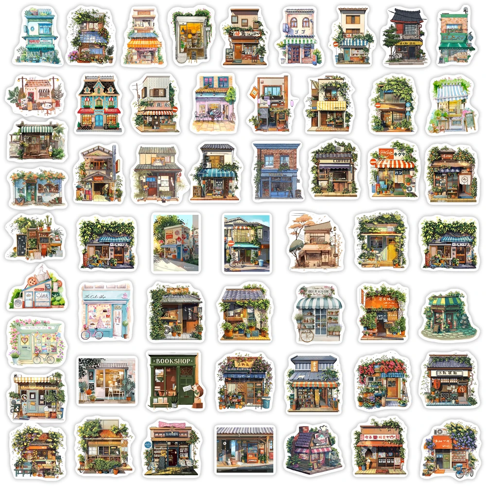 Watercolor Cute Book Coffee Store Sticker Kids DIY Scrapbook Decals for Journal Diary Laptop Phone Luggage Decorative Waterproof