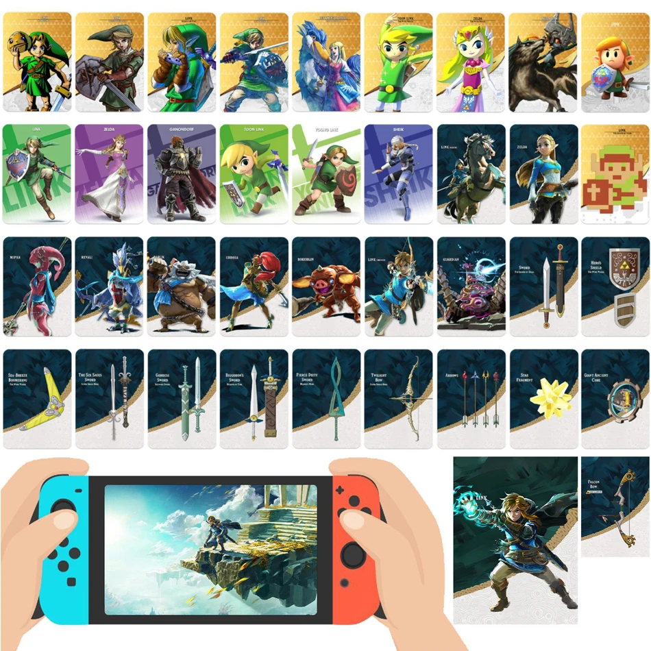 38pcs Zelda Amiibo Card Link The Legend Of Zelda Tears Of The Kingdo Zelda Ghost God Sword Equipment Crossover NFC Game Chip