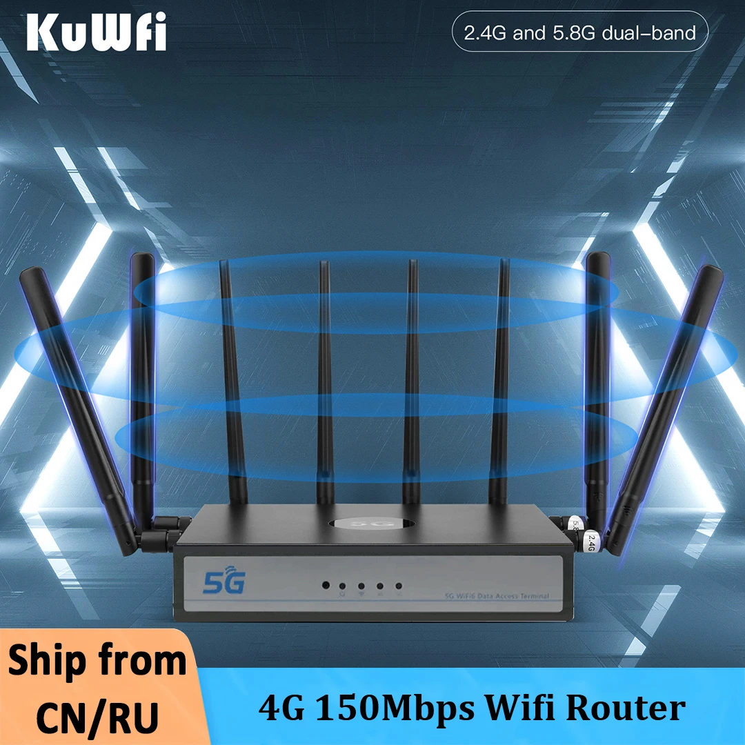 

KuWfi 5G Wifi6 Router 1800Mbps 2.4G/5.8G Dual Band Wireless Wifi Router with Sim Card Slot MESH+Hybird Modem Support APN VPN