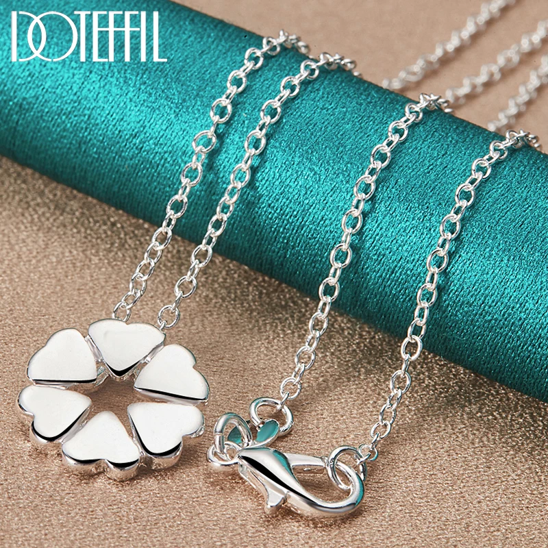 

DOTEFFIL 925 Sterling Silver Heart Four Leaf Clover Pendant Necklace 18-30 Inch Chain For Woman Wedding Engagement Charm Jewelry