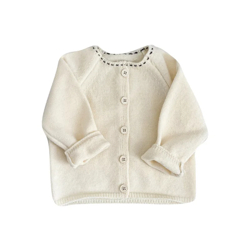 2024 Autumn New Baby Knitted Sweater Coat Children Long Sleeve Cardigan Cotton Infant Girl Solid Casual Jacket Toddler Clothes