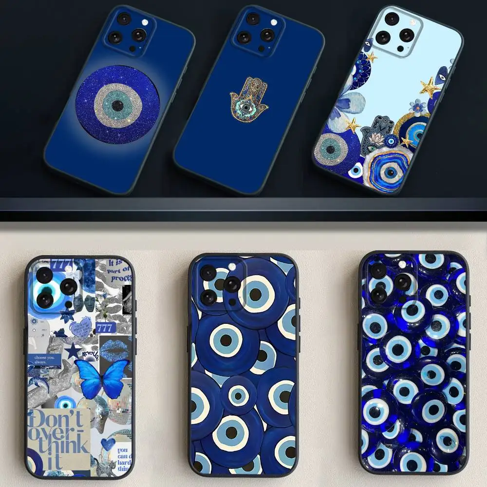 

L-Lucky Blue Evil Eye Phone Case For iPhone 17,16,15,14,13,12,11 Plus,Pro Max,XS,X,XR,SE,Mini,8,7,Soft Silicone Black Cover