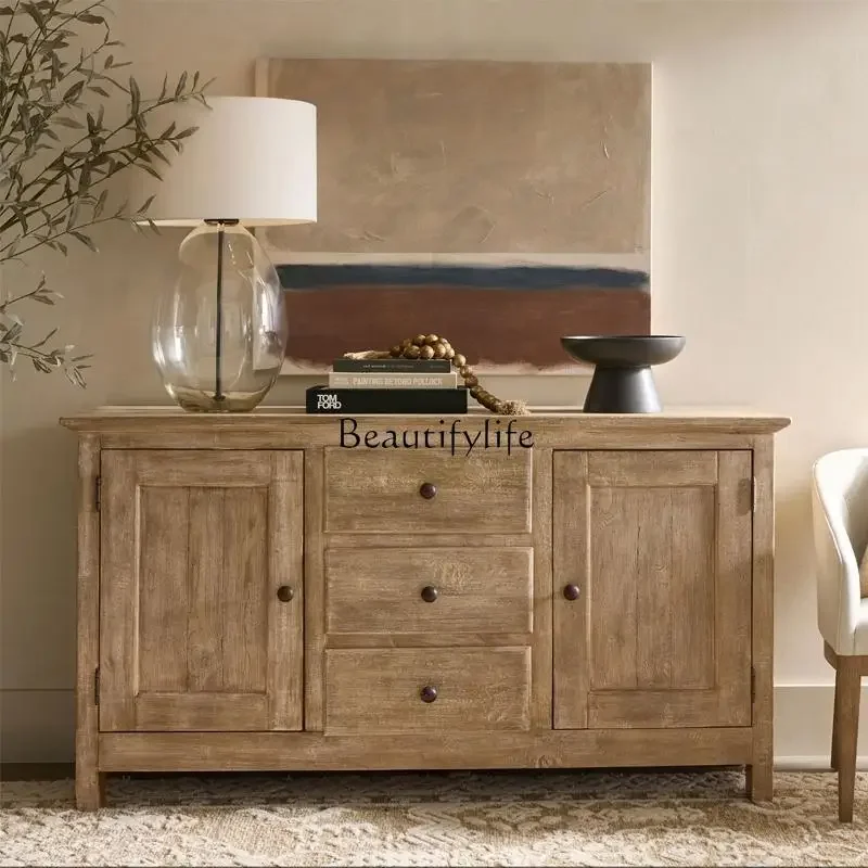 

P13American retro rural solid wood light luxury cabinet integrated storage aisle cabinet furniture against the wall