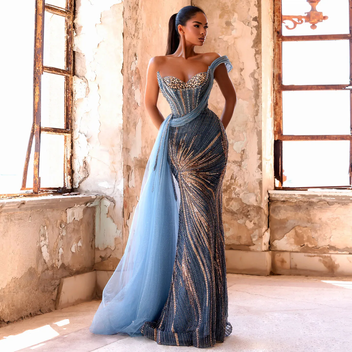 

Eshault&bridal Luxury Dubai Mermaid Evening Dress for Women 2026 One Shoulder Beaded Formal Prom Wedding Party Gown Customized