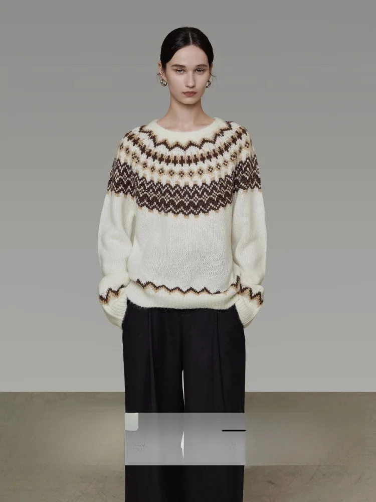 

Retro Color Blo Knitted Sweater Women's Loose Fit round Ne Tassel Long Sve Warm Winter Faion Casual Sle