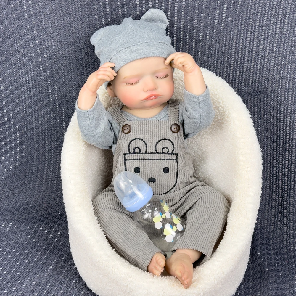 20 Inch Reborn Baby Doll Toy, Premium Vinyl Material, Cute Pouting Face & Exquisite Features, Cartoon Suspender Pants,