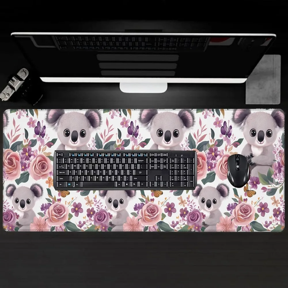 Koala Large Gaming Desk Mat,Rubber Non-Slip Cute Floral Pastel Blossom Mouse Pad Extended Animal Mousepad,Game Lover Mice Pads