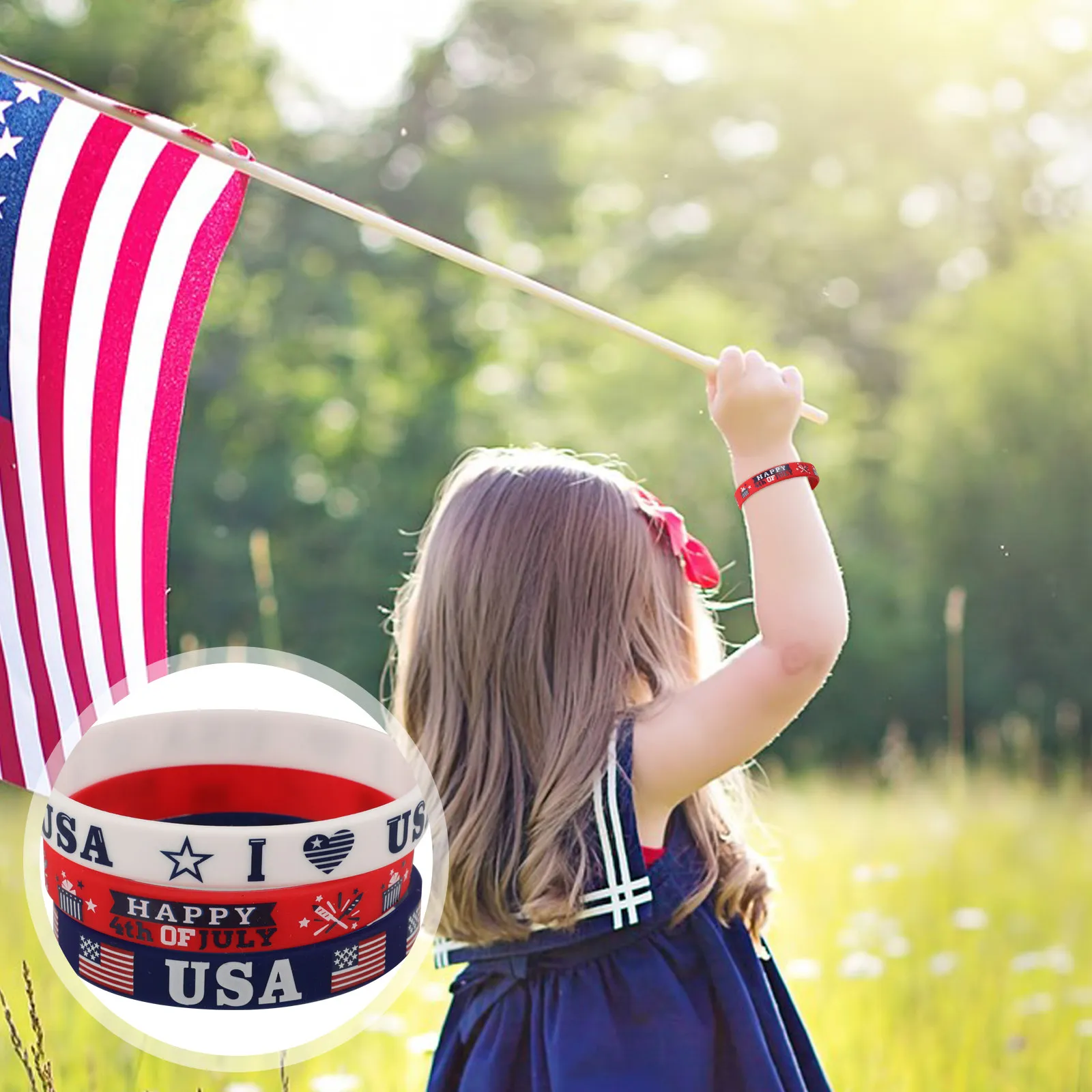 12Pcs Independence Day Party Bracelet Silicone Wristband Usa Handband Patriotic Theme Lightweight Portable Reusable Festival