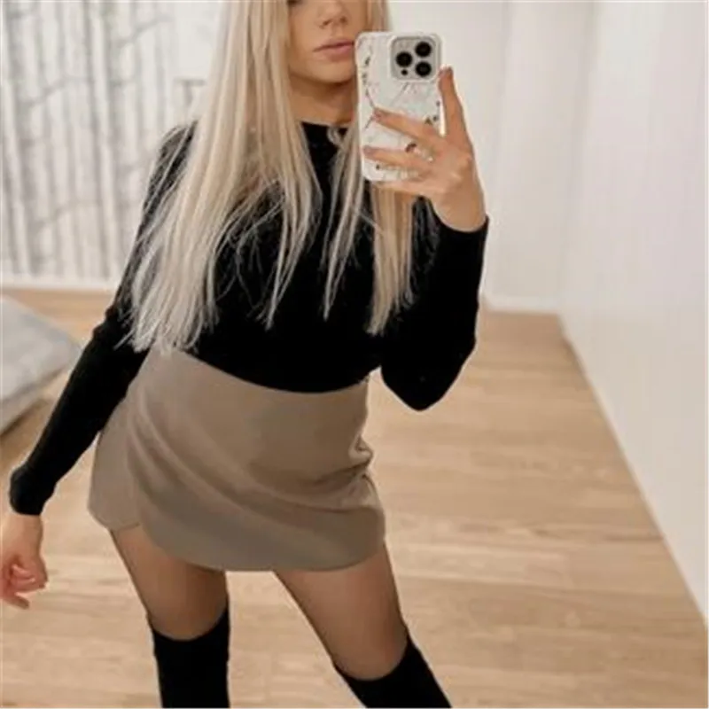 Women Fashion 2024 Casual Mini Asymmetrical Skirts Shorts High Waist Back Pockets Wide Leg Skirts Zipper Female Shorts