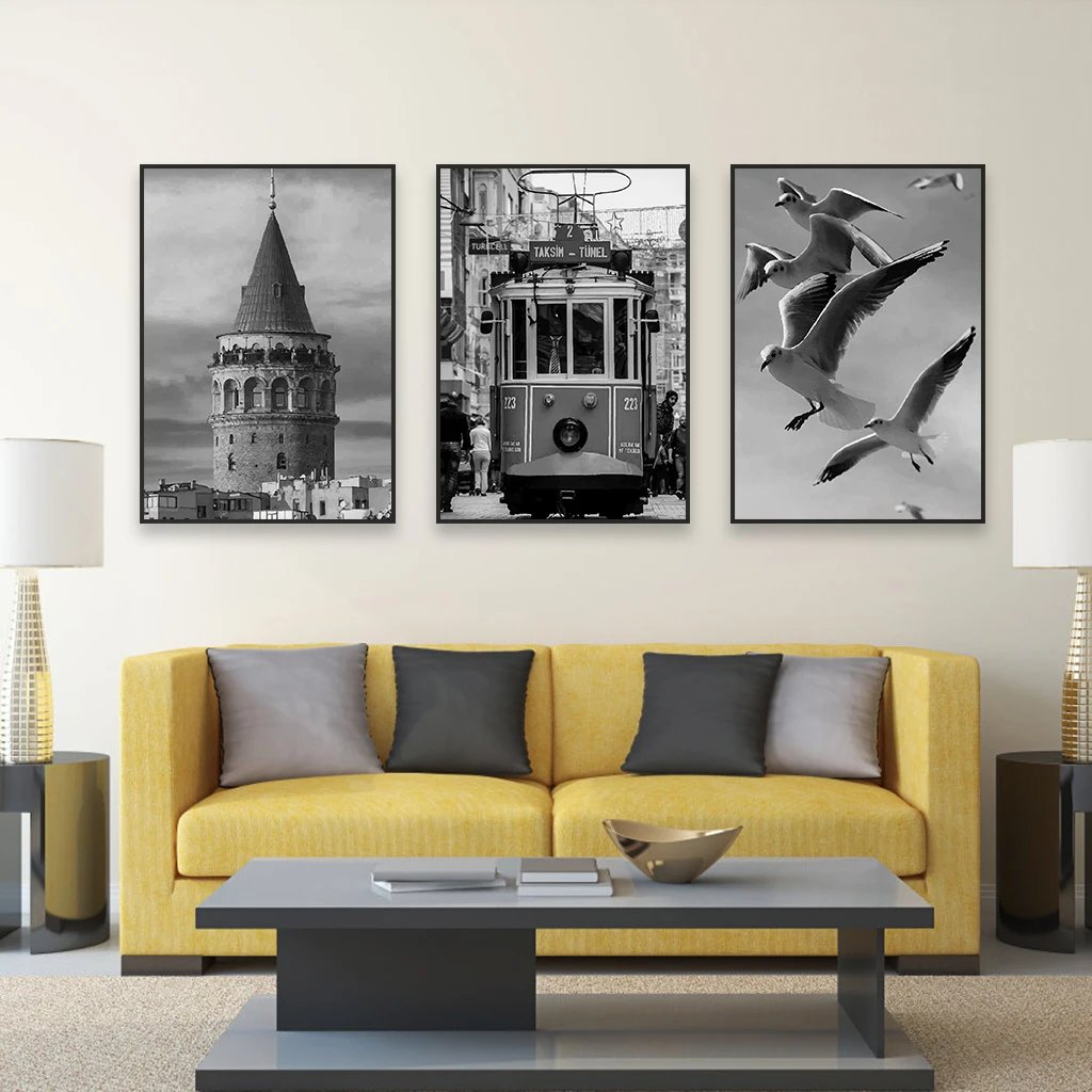 Black and White Istanbul Travel Poster Print Poster Turkey Street Landscape Colorful Print Retro City Canvas Painting Home Decor