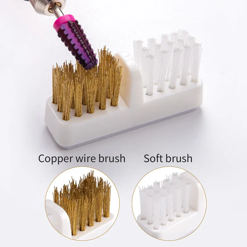 Electric Nail Drill Bits Cleaning Brush with Dustproof Box Portable Manicure Cutter Cleanser Copper Wire Brush Clean Tools