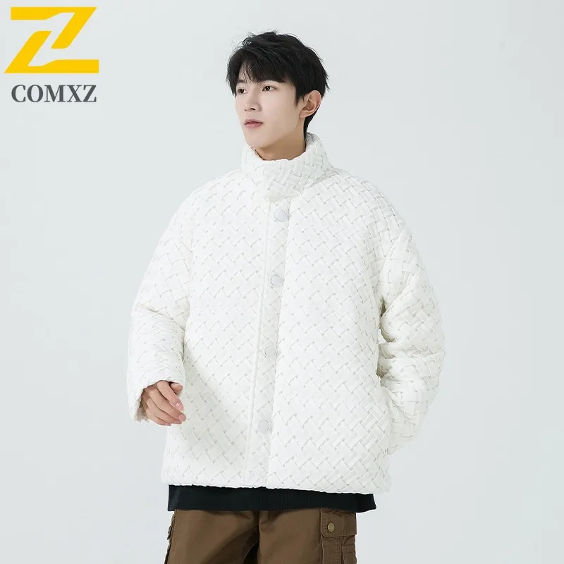 COMXZ Men Puffer Jacket Minimalist Street Ski Classic Light Snow Padding Coat Stand Collar Travel Classic Cotton-Padded Jackets