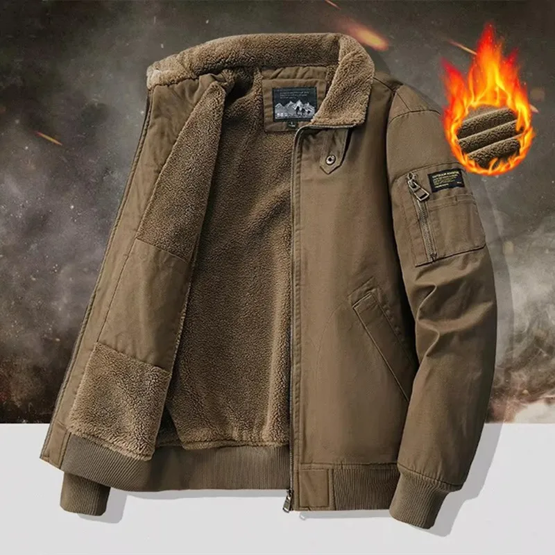 Men's Winter Casual Cotton Jacket Thick Warm Winter Varsity Jacket Tactical Bomber Jacket Fleece Lined Vintage Cargo Work Coat