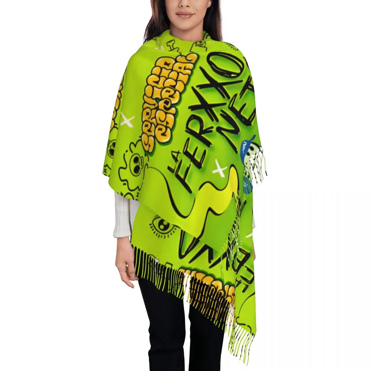 

Женские большие шарфы Feid Ferxxo - Fan Club, женские зимне-осенние толстые теплые шарфы с кисточками и шалью