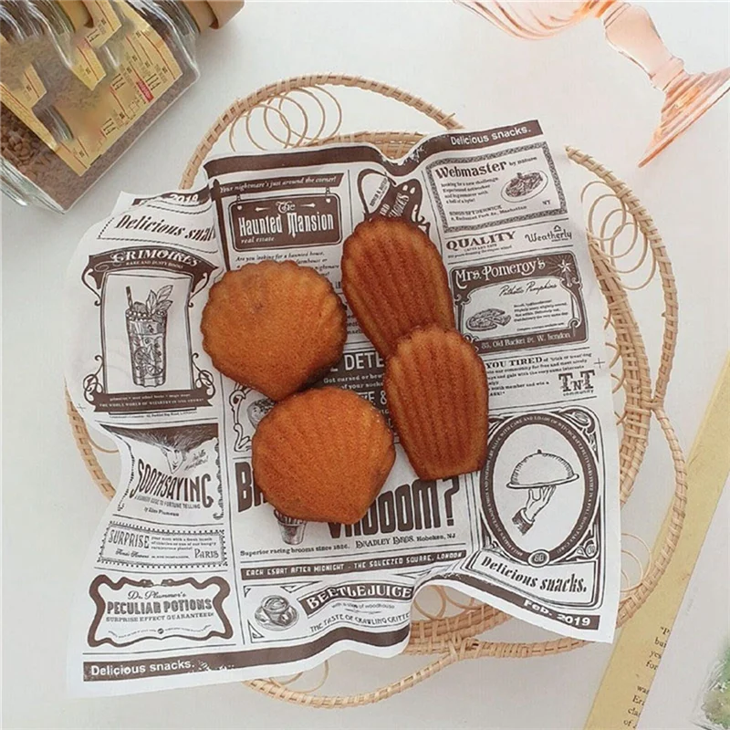 A59E-200Pcs English Newspaper Greaseproof Paper Snack Paper Oil-Absorbent Paper French Fries Sandwich Wrapping Paper,White 22 X