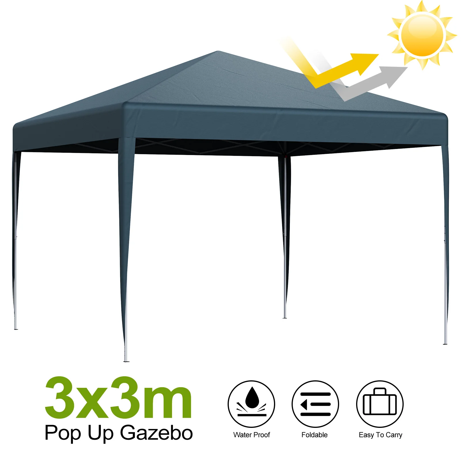 Heavy Duty 3x3m Pop Up Gazebo Marquee Party Tent, Outdoor Garden Canopy for Events, Picnics, and Camping