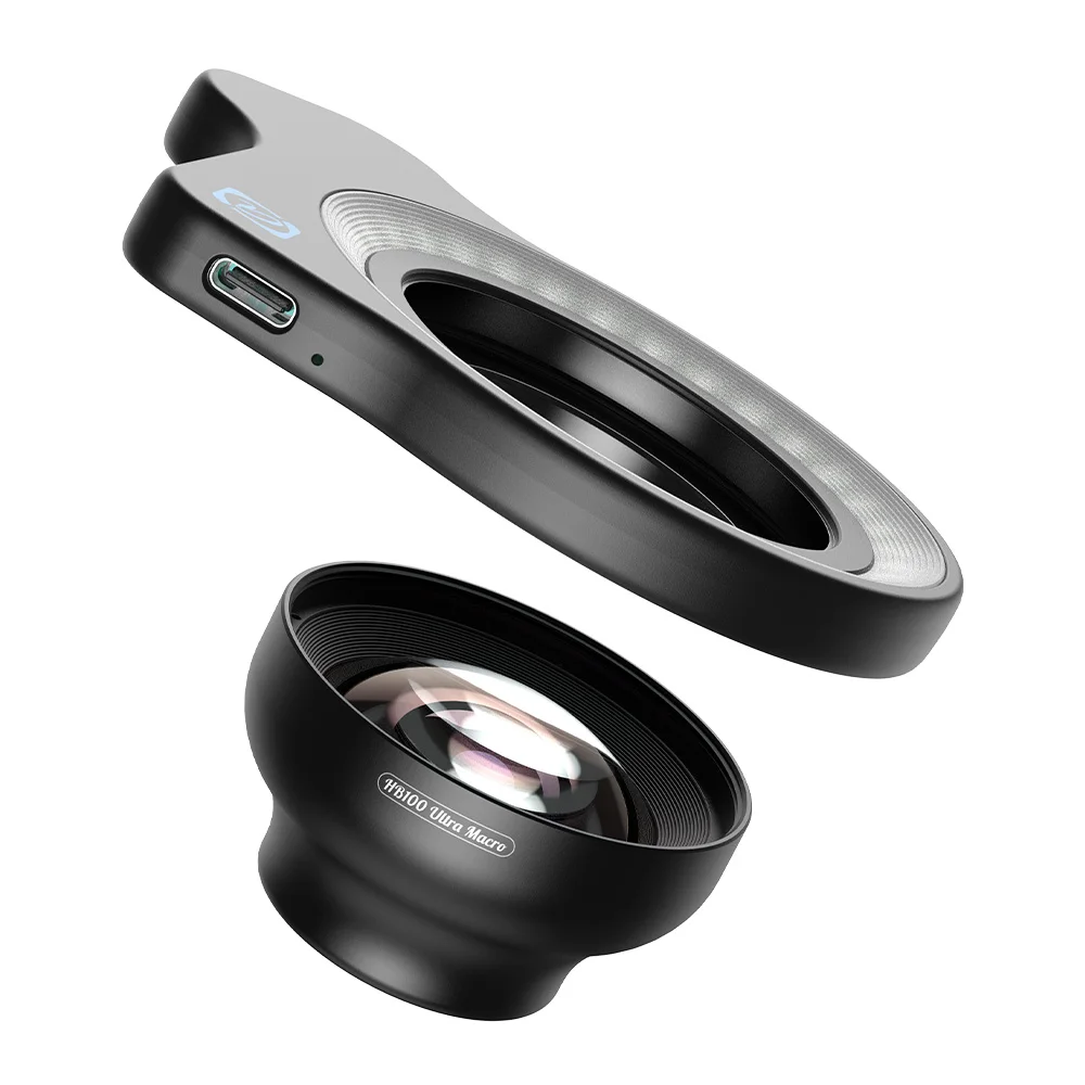 APEXEL ZM100FL26 スマートフォン用ズームマクロレンズ、ジュエリー撮影用HD拡大鏡キット、37mmおよび52mmの伸縮式クリップ付き。