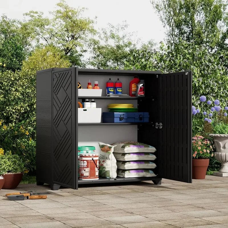 Indoor Outdoor Storage Cabinet Waterproof 34x15x34 Plastic Outdoor Storage Box for Garden Balcony Bathroom All Weather