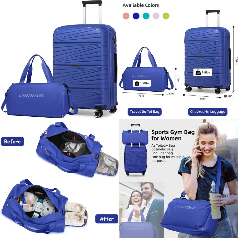 拡張可能な2ピースの荷物セット（24インチのスーツケースとダッフルバッグ付き）、女性用旅行スーツケース、クリアランスセール、軽量ポリップ