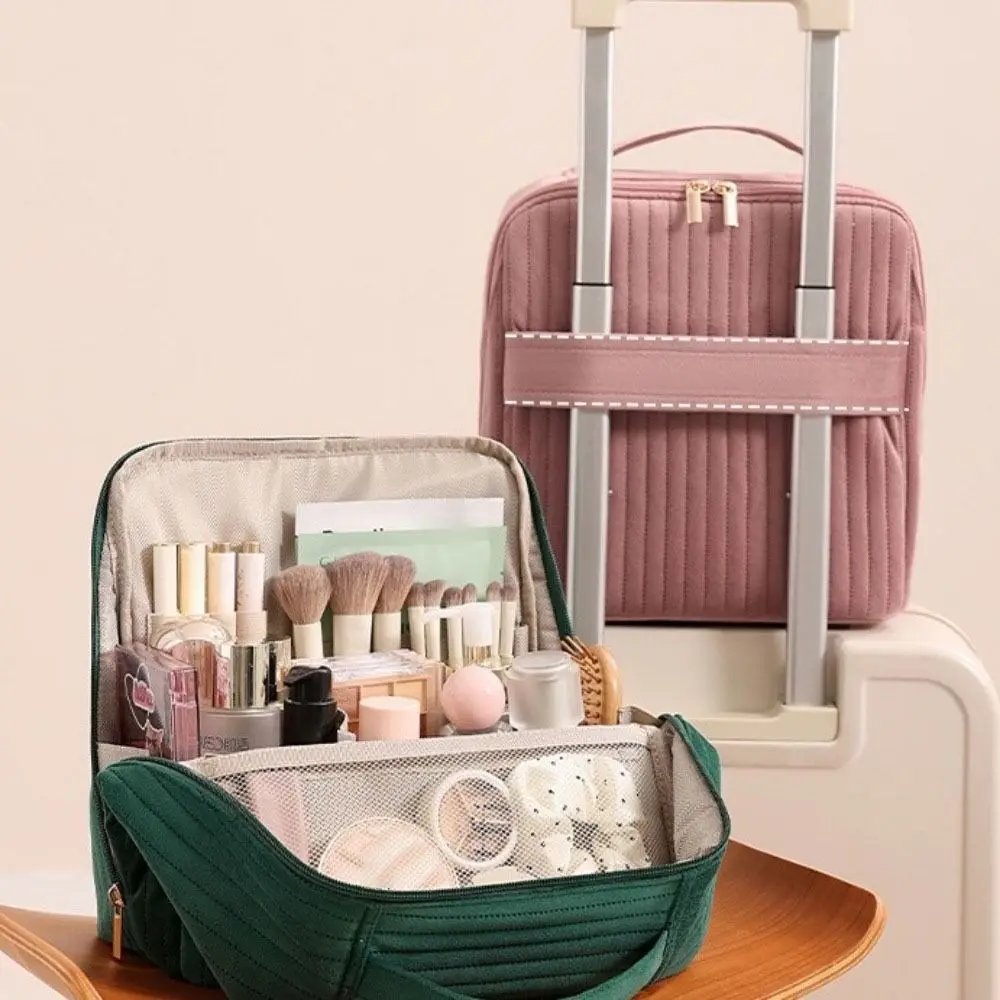 

Standable Women Makeup Bag Vertical Style Large Capacity Cosmetic Organizer Multi-Compartment Multifunctional